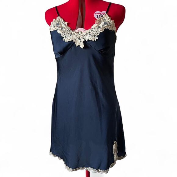 Navy blue with cream slip dress - Picture 1 of 7